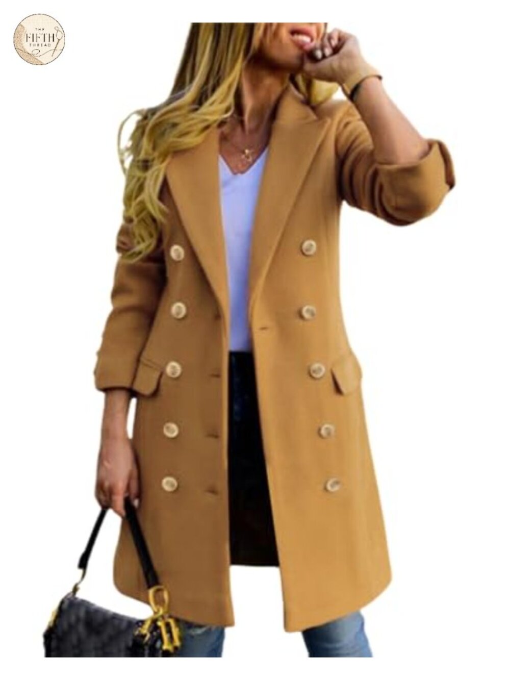 Wool Blend Double Breasted Midi Peacoat Trench Coat Notch Lapel Women's